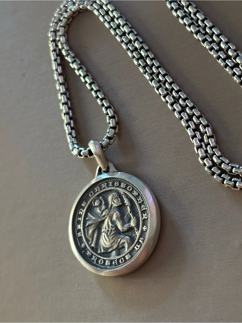 David Yurman st Cristopher amulet Sterling silver 925 and box chain 2.7mm 22”